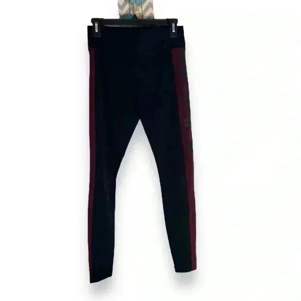 PINK VS Maroon Logo-Stripe Black Yoga Leggings, size S
